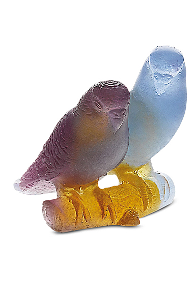 Daum Amber Budgerigars Bird Couple Sculpture