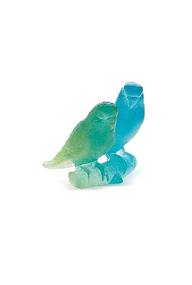 Daum Blue Budgerigars Bird Couple Sculpture