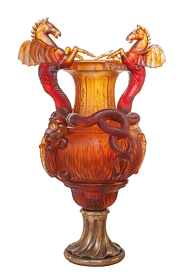 Daum 34.3" Stanislas Urn Vase in Amber, Limited Edition