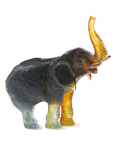 Daum Elephant in Amber and Green by Jean-Francois Leroy Sculpture