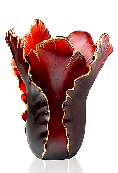 Daum 20.7" Tulip Vase in Red and Gold, Limited Edition