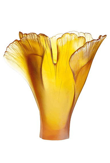 Daum 11.8" Ginkgo Vase in Amber