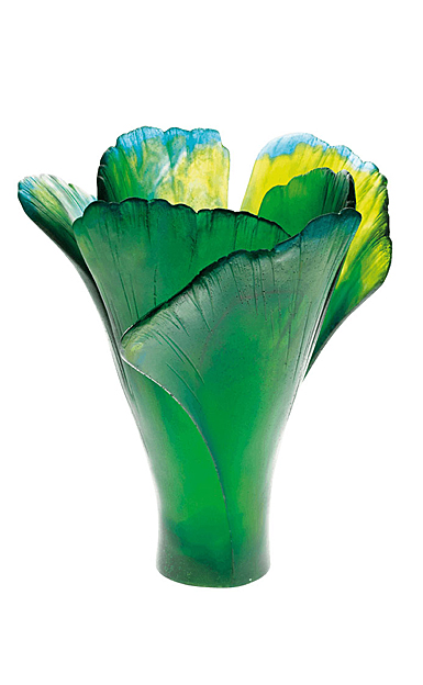 Daum Large Ginkgo Vase in Green