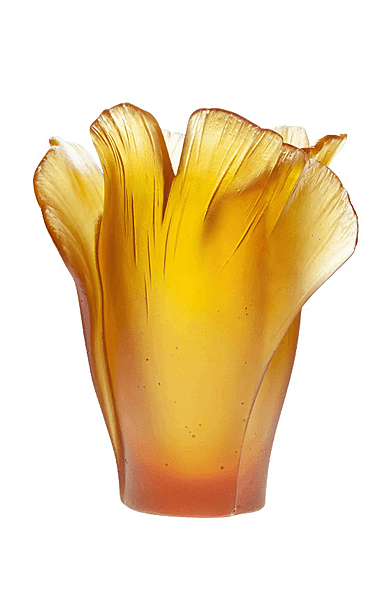 Daum Medium Ginkgo Vase in Amber