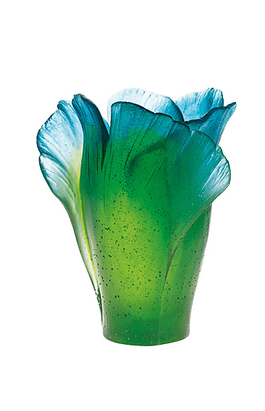 Daum Medium Ginkgo Vase in Green