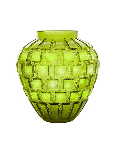 Daum 11" Rhythms Vase in Olive Green