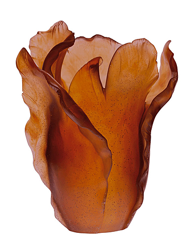 Daum Large Tulip Vase in Dark Amber, Limited Edition