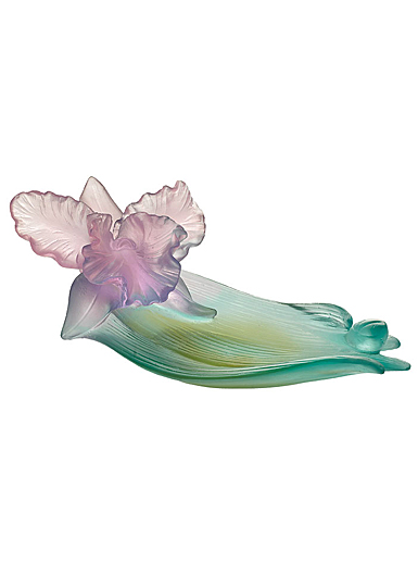 Daum Orchid Decorative Tray in Green and Pink