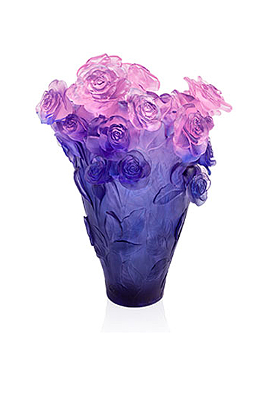 Daum Rose Passion Pink and Blue Magnum Vase