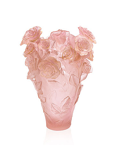 Daum Rose Passion Pink Gilded Magnum Vase