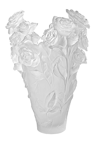Daum 20.9" Rose Passion Vase in White, Limited Edition