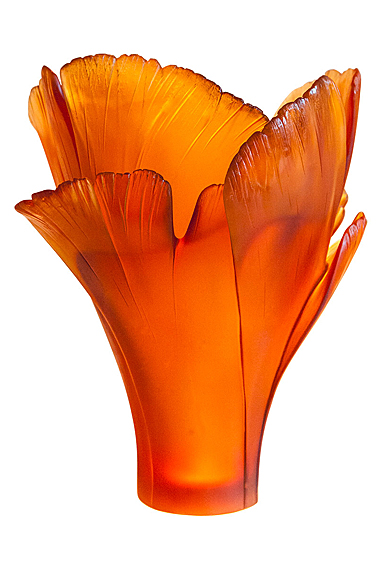 Daum Magnum Ginkgo Vase in Amber, Limited Edition