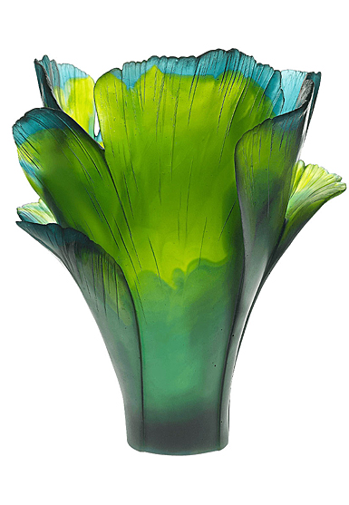 Daum Magnum Ginkgo Vase in Green, Limited Edition