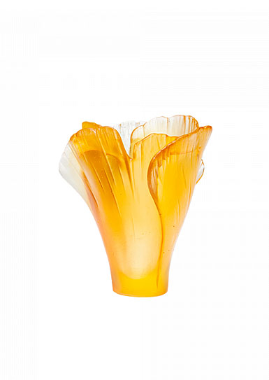 Daum Mini Ginkgo 2.8" Vase in Amber