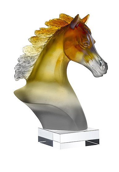 Daum Arabian Horse Head in Amber and Grey Sculpture