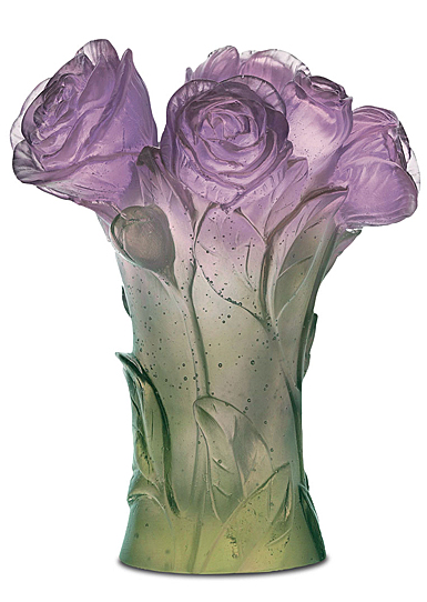 Daum 6.7" Peony Vase in Green and Purple