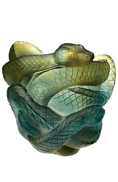 Daum Snake Vase in Green and Grey 8, Limited Edition