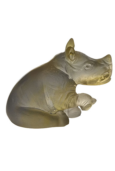 Daum Mini Rhinoceros in Amber and Grey Sculpture