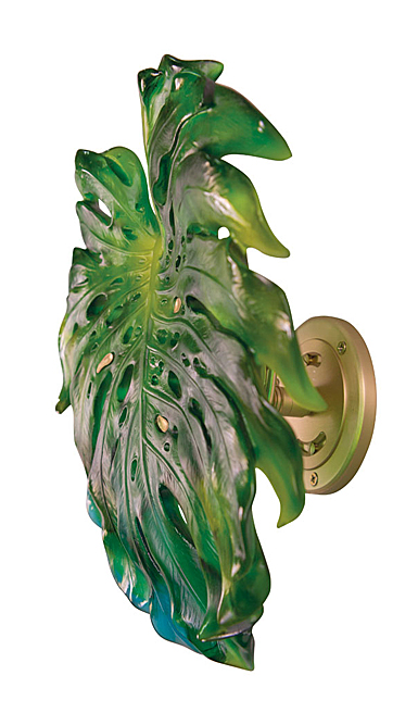 Daum Small Long-Fixture Monstera Wall Leaf in Green by Emilio Robba, Sconce