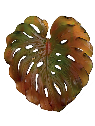 Daum Small Short-Fixture Monstera Wall Leaf in Amber and Green by Emilio Robba, Sconce