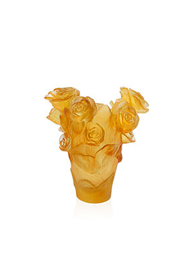 Daum Rose Passion Small Yellow Vase