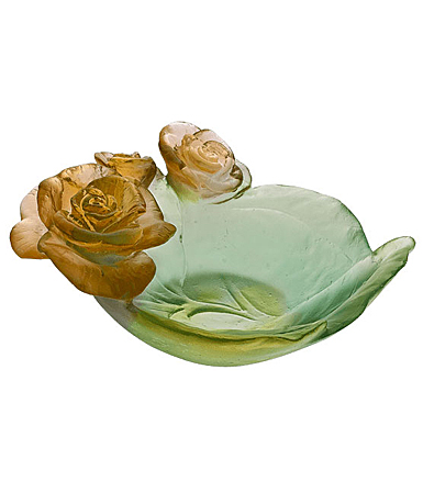 Daum Small Rose Passion Bowl in Green and Orange