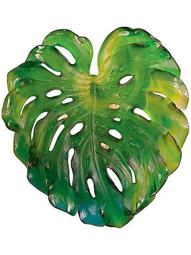 Daum Large Short-Fixture Monstera Wall Lamp in Green by Emilio Robba, Sconce