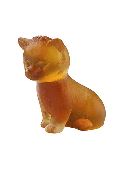 Daum Mini Seated Kitten in Amber Sculpture