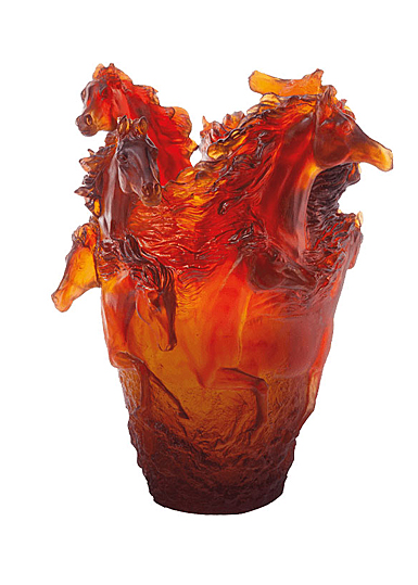 Daum 15" Horse Vase in Amber, Limited Edition