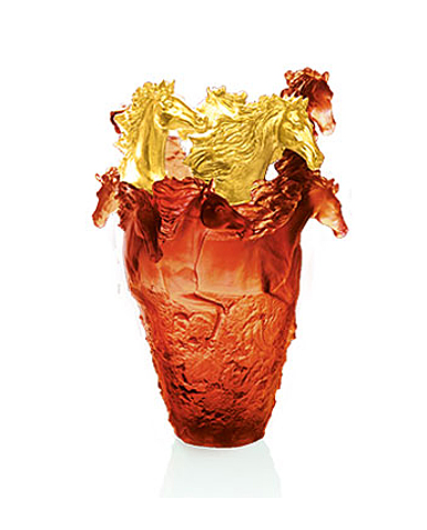 Daum 19.7" Horse Vase in Amber and Gold