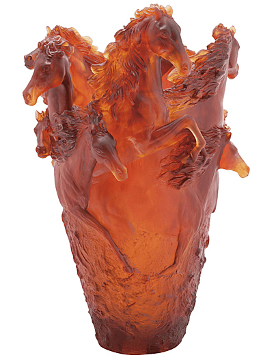 Daum Magnum Horse Vase in Amber, Limited Edition