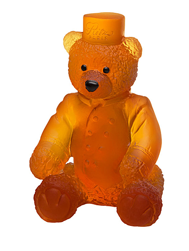 Daum Small Ritz Paris Teddy Bear in Amber Sculpture