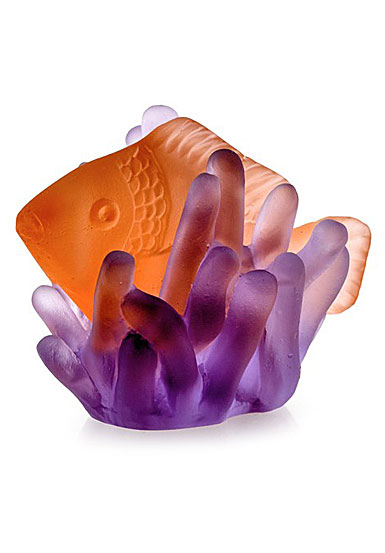 Daum Small Amber Fish in Purple Anemone Sculpture