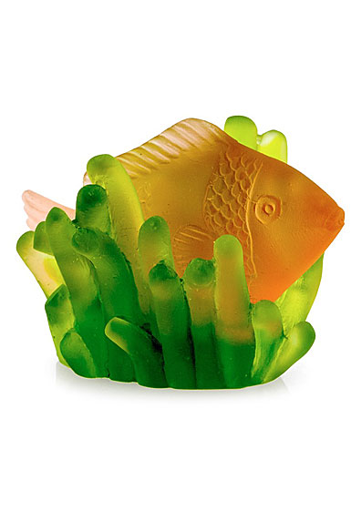 Daum Small Amber Fish in Green Anemone Sculpture