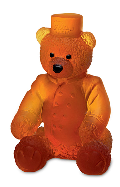 Daum Large Ritz Paris Teddy Bear in Amber Sculpture