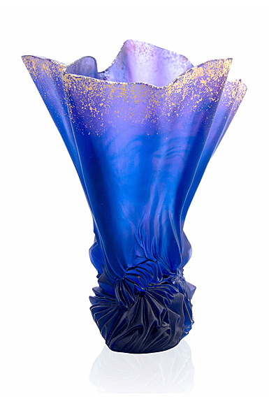 Daum 16.9" Midnight Blue Gilded Draped Vase
