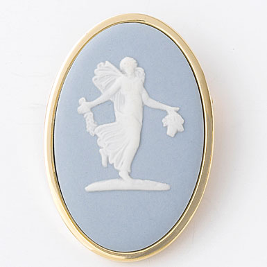 Wedgwood Classic Muse Brooch, Pale Blue Oval, Gold