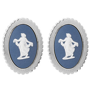 Wedgwood Classic Muse Pierced Earrings, Saxon Blue Oval, Silver