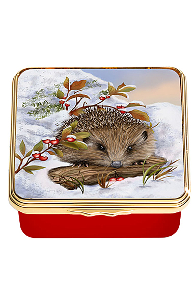 Halcyon Days Woodland Hedgehog in the Snow Enamel Box