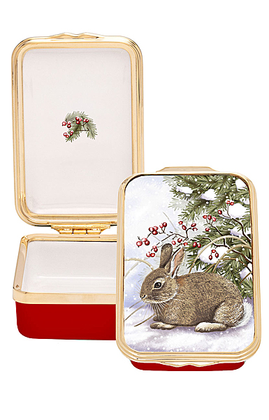 Halcyon Days Woodland Rabbit in the Snow Enamel Box