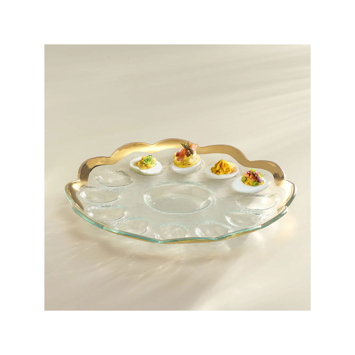 Annieglass Gold Roman Antique 11.5" Deviled Egg Platter