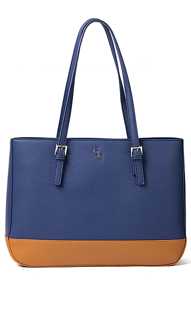 Galway Leather Large Two Tone Tote Bag, Navy, Brown
