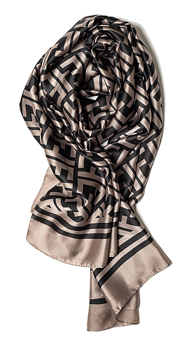 Galway Taupe and Black Geometric, Polyester Scarf