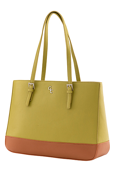 Galway Leather Two Tone Large Tote Bag, Lime and Tan