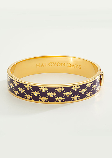 Halcyon Days Bee Sparkle, Hinged Bangle Amethyst, Gold