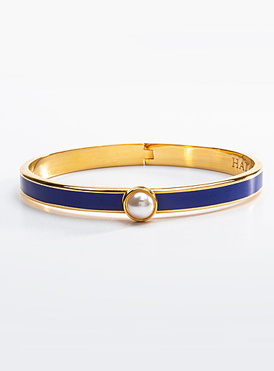 Halcyon Days Cabochon Pearl, Hinged Bangle Cobalt, Gold