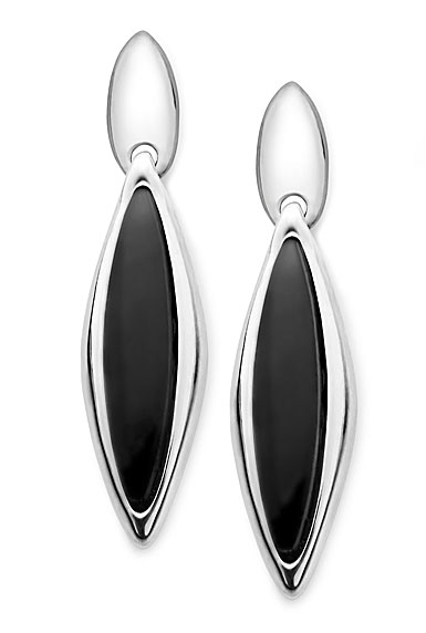 Nambe Jewelry Silver and Black Marquise Earrings, Pair - Black Agate