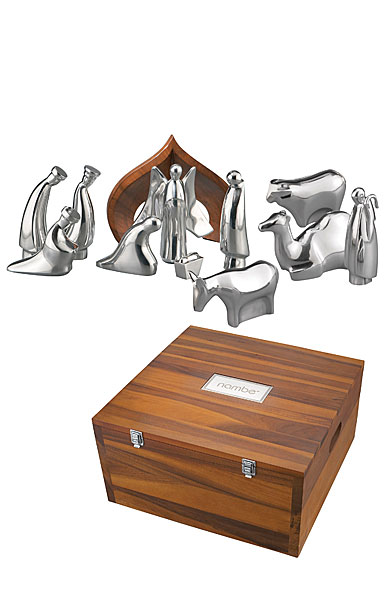 Nambe Metal 12 Piece Nativity Set with Free Wooden Storage Box