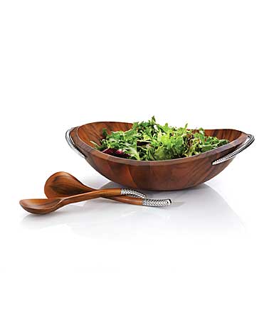 Nambe Metal and Wood Braid Salad Bowl With Servers