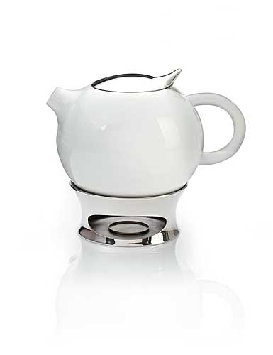 Nambe Metal Gourmet Bulbo 32 oz. Teapot With Infuser and Warming Base